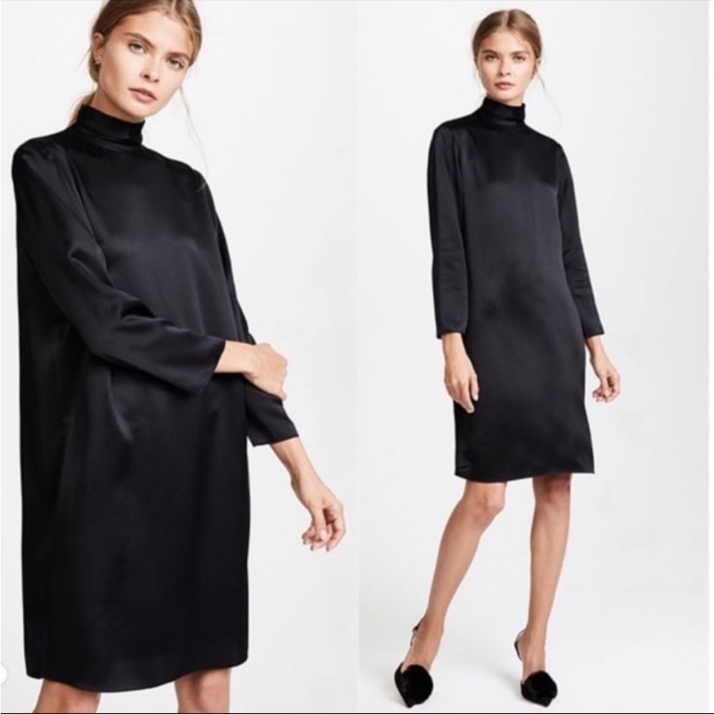 Vince Mock Neck Silk Dress Black Size Small